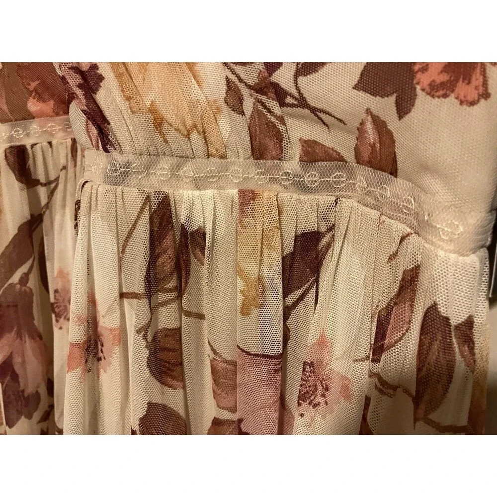 Alexa B Nites Floral Maxi Dress Pleated Mesh Boho Coquette Size 8 New - Picture 5 of 6